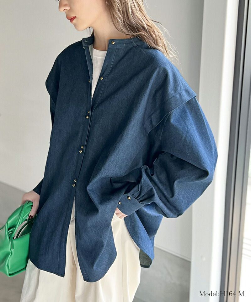 日本 Classical Elf - 100%棉厚磅丹寧長袖襯衫-淺藍