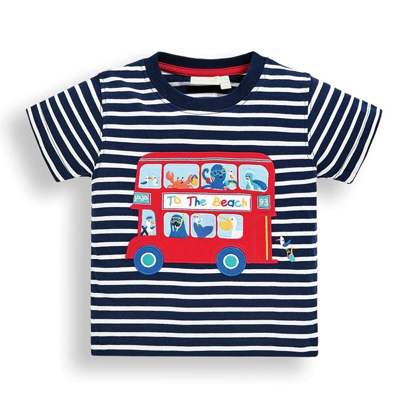 英國 JoJo Maman BeBe - 超優質嬰幼兒/兒童100％純棉短袖上衣/T-shirt/動物T-條紋巴士