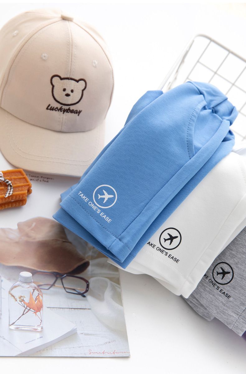 FANMOU - 奧爾棉腰鬆緊運動短褲-飛機-藍色