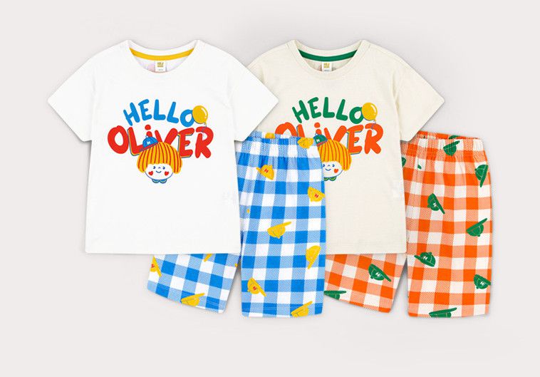 韓國 HEJMINI - 黃毛女孩格子套裝-橘