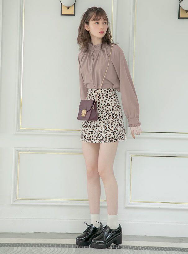 日本 GRL - 荷葉立領雪紡長袖襯衫-天使白