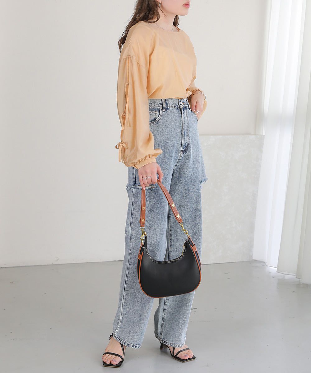 日本 Bab - 時尚皮革滾邊腋下包-黑