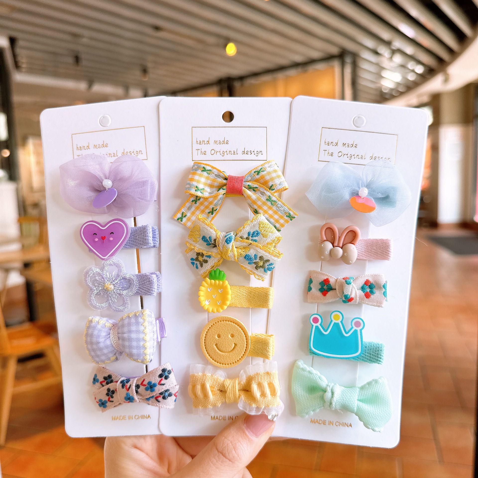 超萌不傷髮布藝髮夾(5入組)-女孩-咖啡色