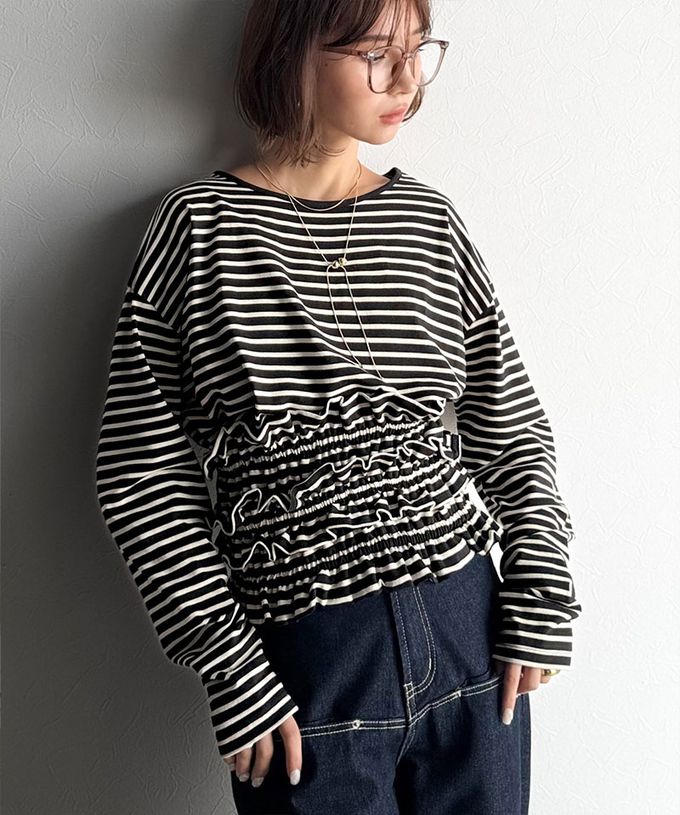 日本 Classical Elf - 時尚造型圓領長袖上衣(附荷葉腰帶)-黑