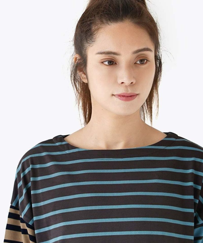 日本 zootie - 撞色條紋拼接薄長袖上衣-薰衣草