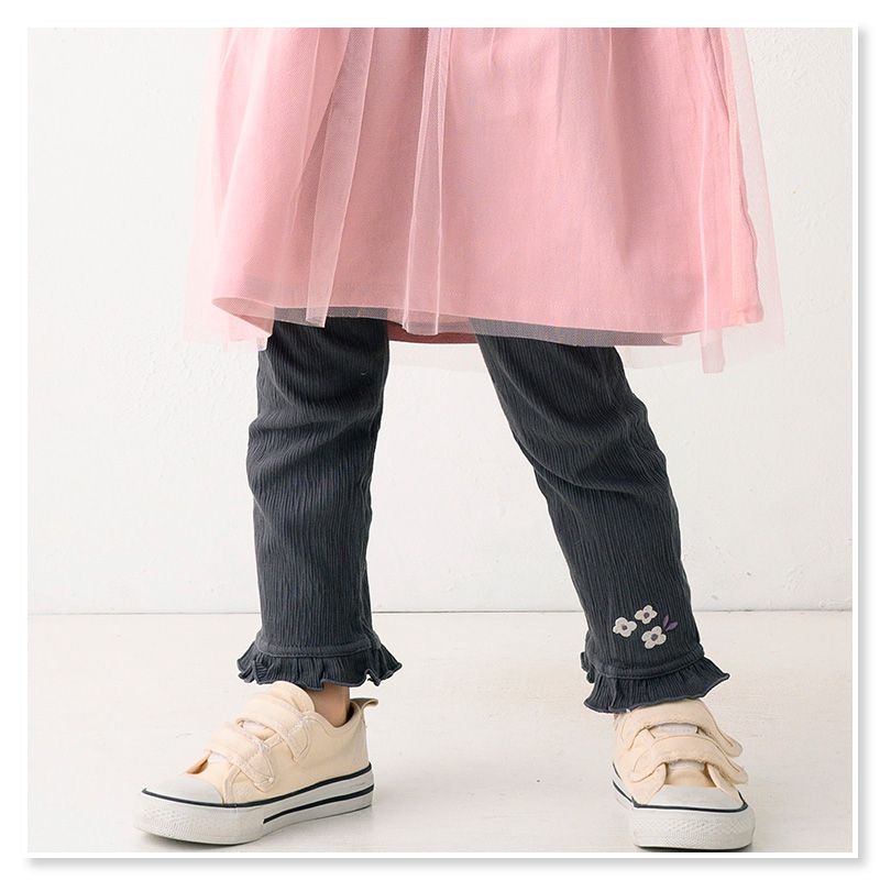 日本 ZOOLAND - 楊柳風小花刺繡內搭褲-粉