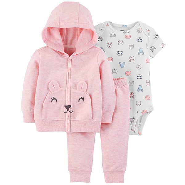 美國 Carter's - 嬰幼兒薄外套包屁衣長褲三件組-粉色小兔