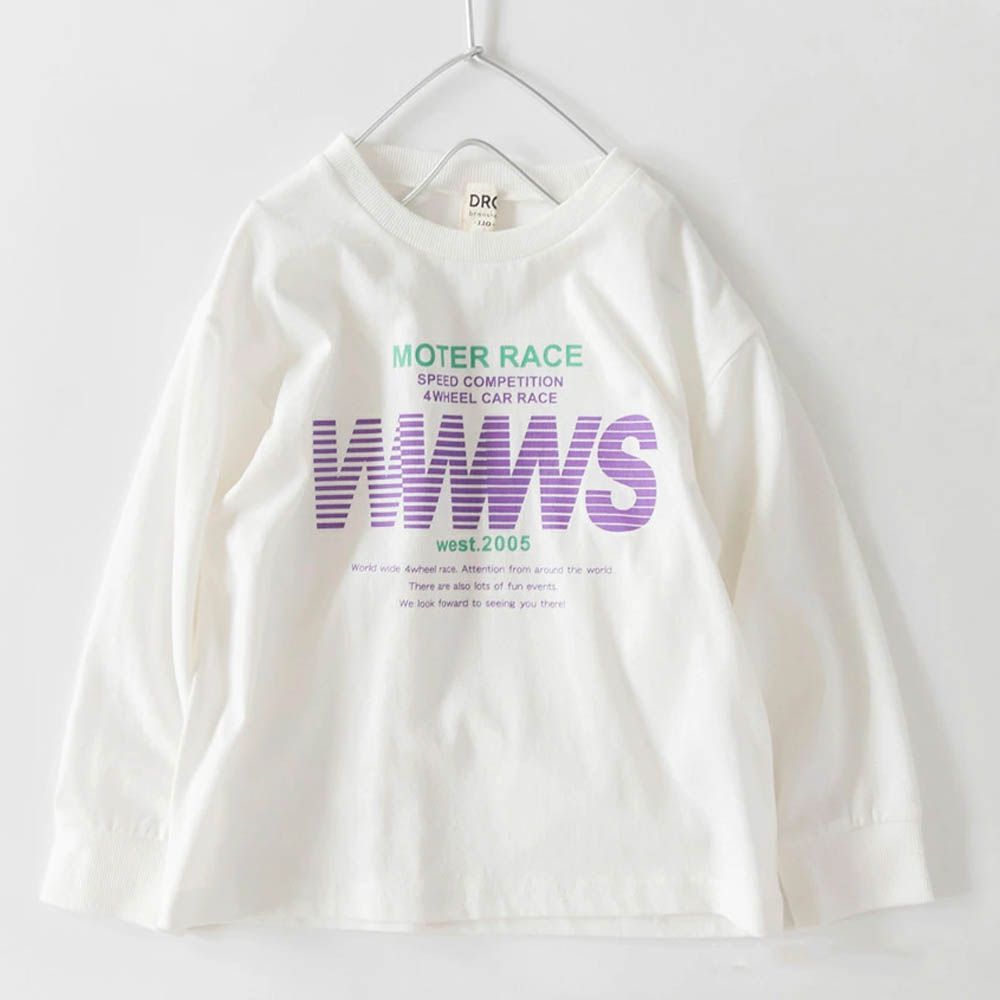 100%棉 街頭印花長袖上衣-WWWS-白