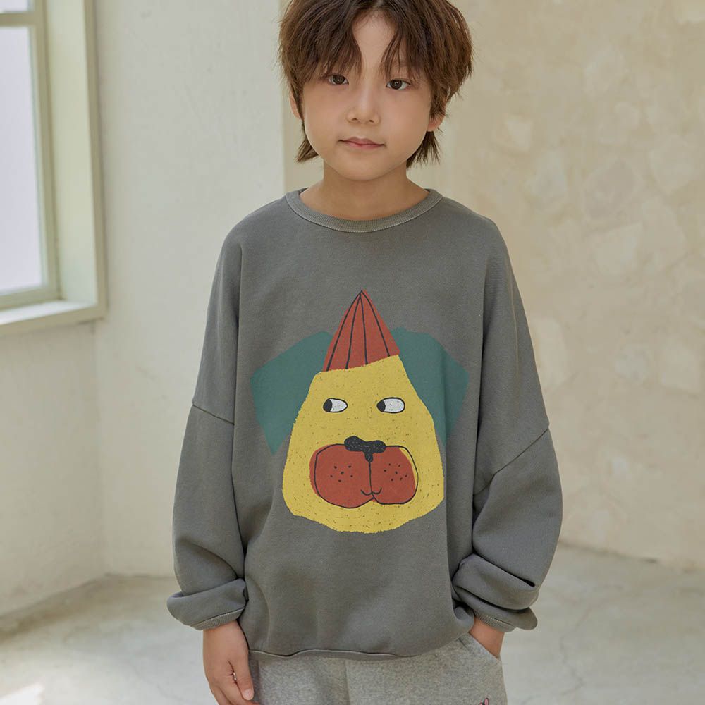 NAVi 尖帽狗狗純棉長袖大學T-灰