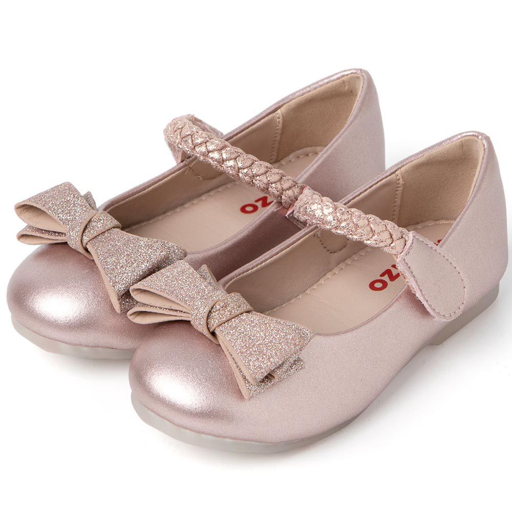 韓國 OZKIZ - 亮粉蝴蝶結裝飾繫繩皮鞋-玫瑰粉