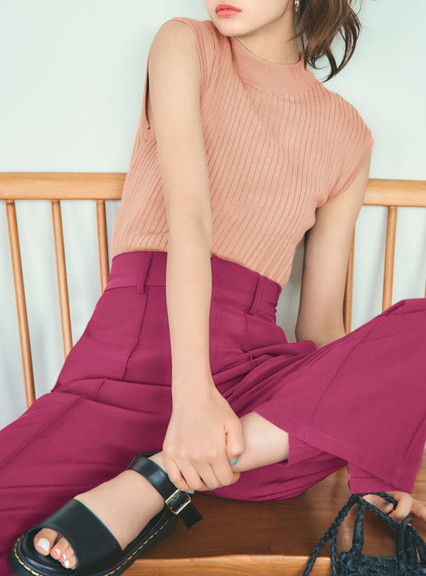 日本 GRL - 圓領百搭彈性無袖上衣-黑