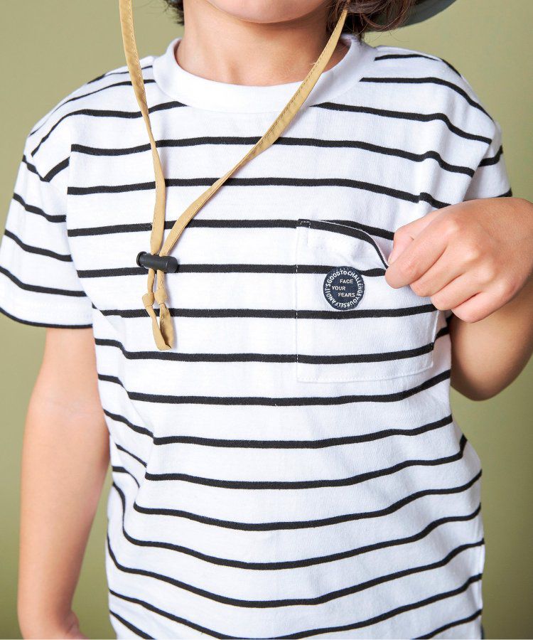 日本 BREEZE - 百搭舒適圓領短袖上衣-條紋-萊姆綠