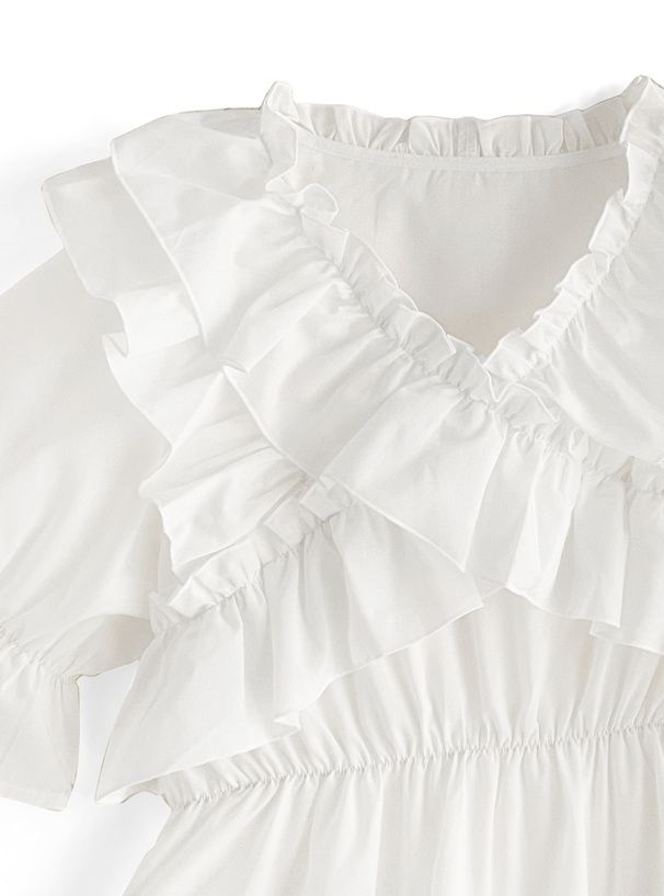 日本 GRL - 華麗荷葉邊層次短袖上衣-白 (F)