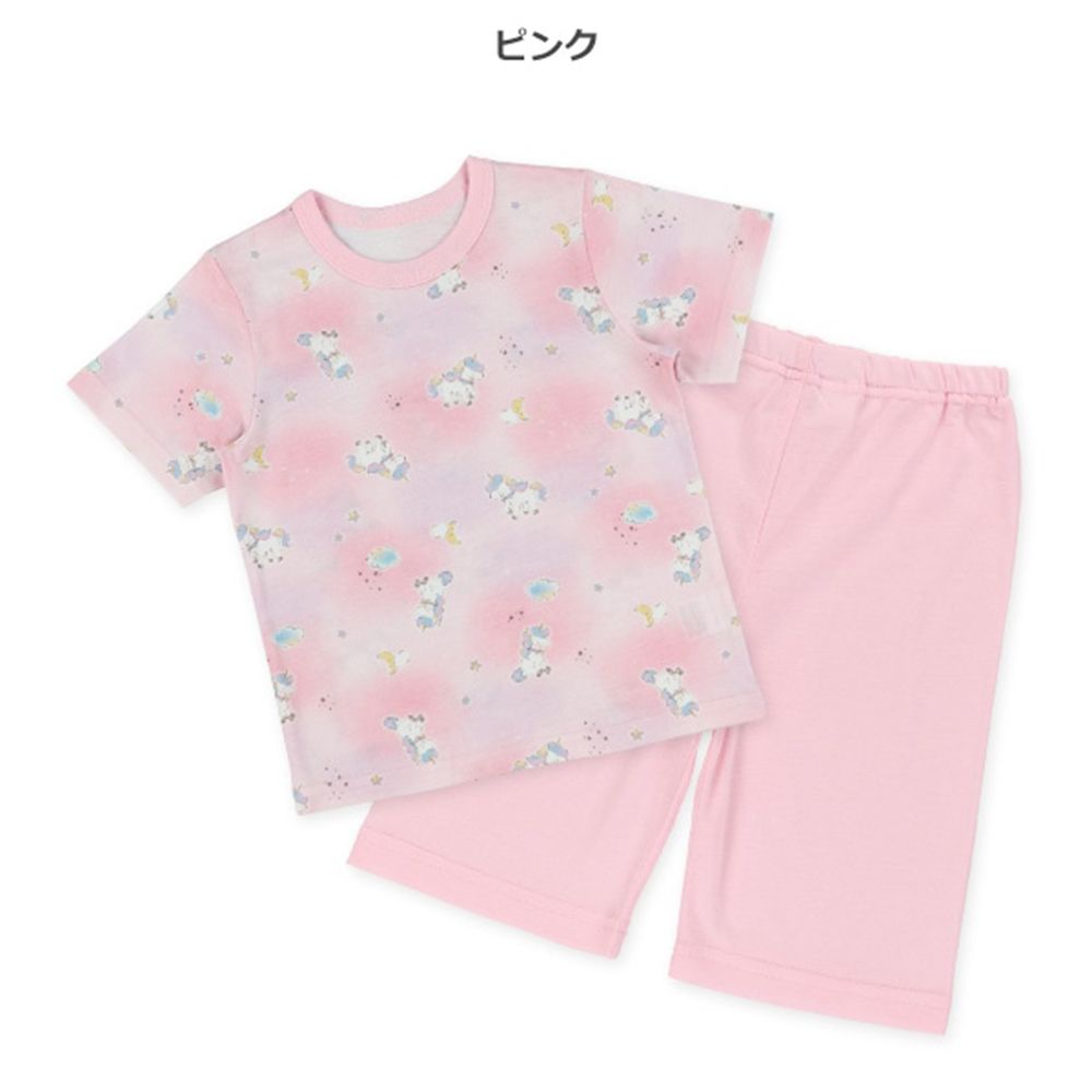 涼爽短袖睡衣/家居服套裝-獨角獸&月亮-粉紅