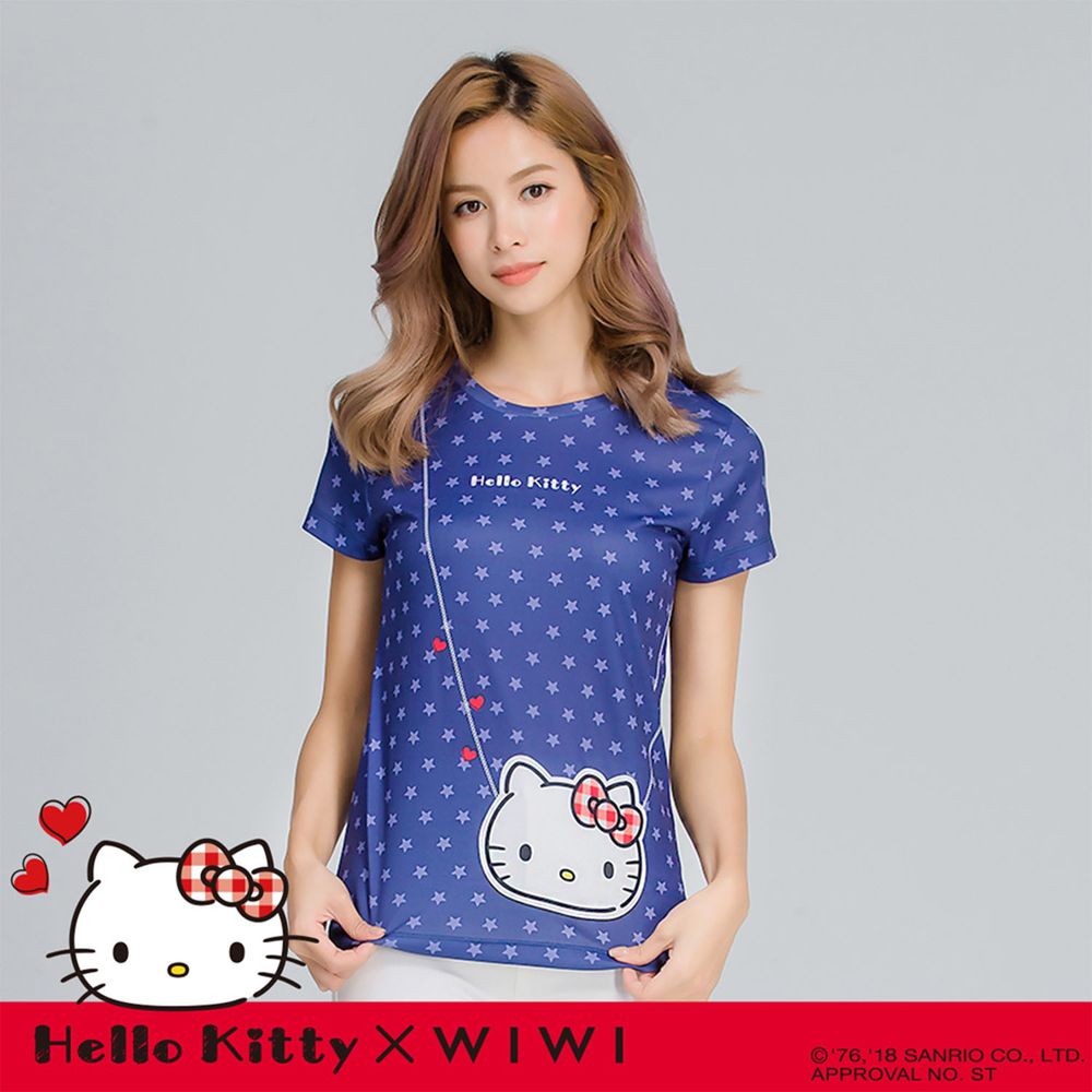 WIWI - 短版-包包Hello Kitty防曬排汗涼感衣-女-湛海藍