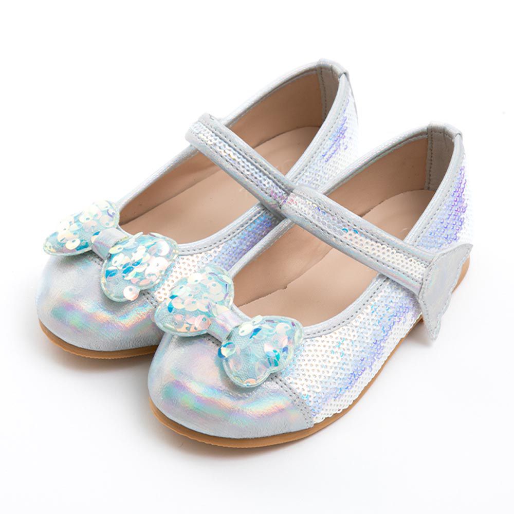 韓國 OZKIZ - 人魚公主亮片裝飾皮鞋-銀X水藍
