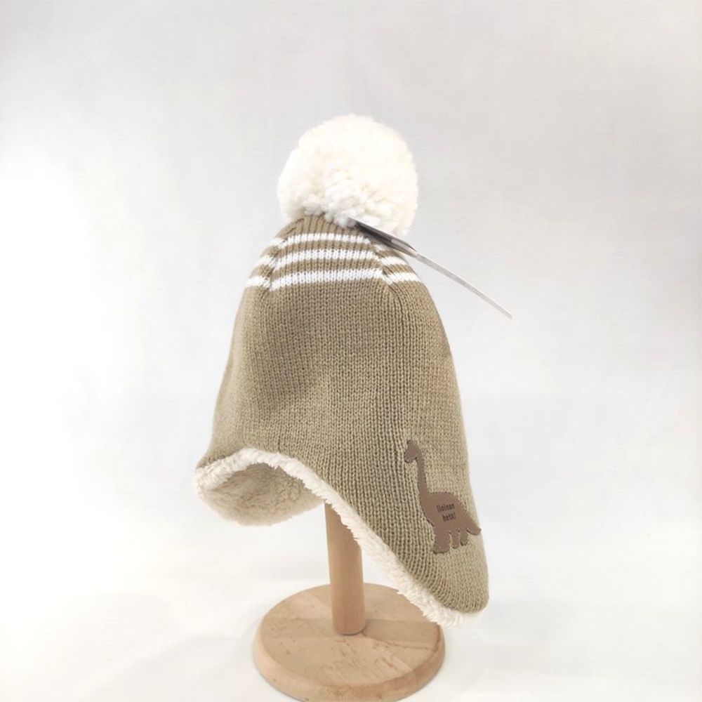冬帽 內裡刷毛-恐龍標籤-淺卡其色