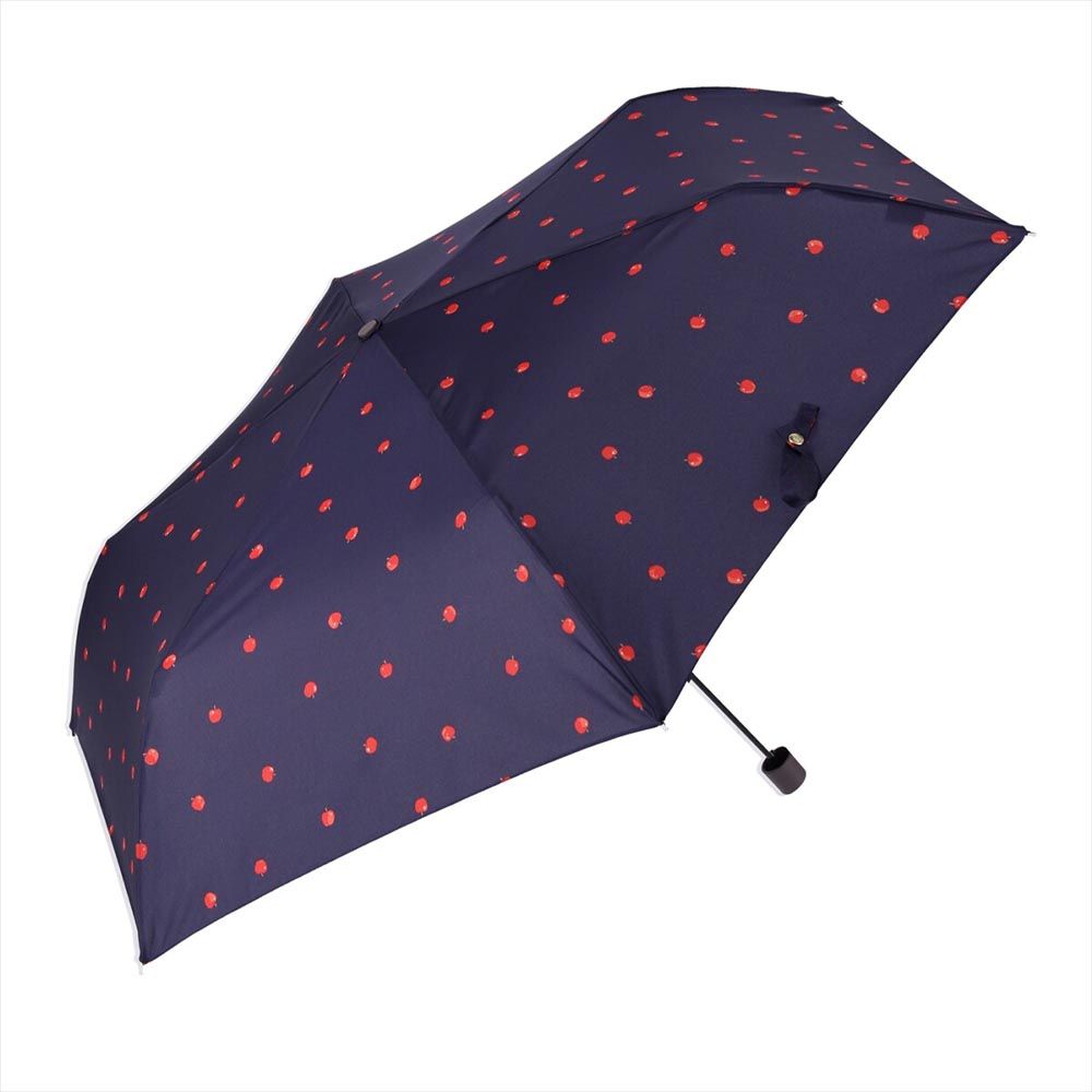 日本 nifty colors - 抗UV輕量 晴雨兩用折疊傘-甜美蘋果-深藍 (直徑88cm/160g)