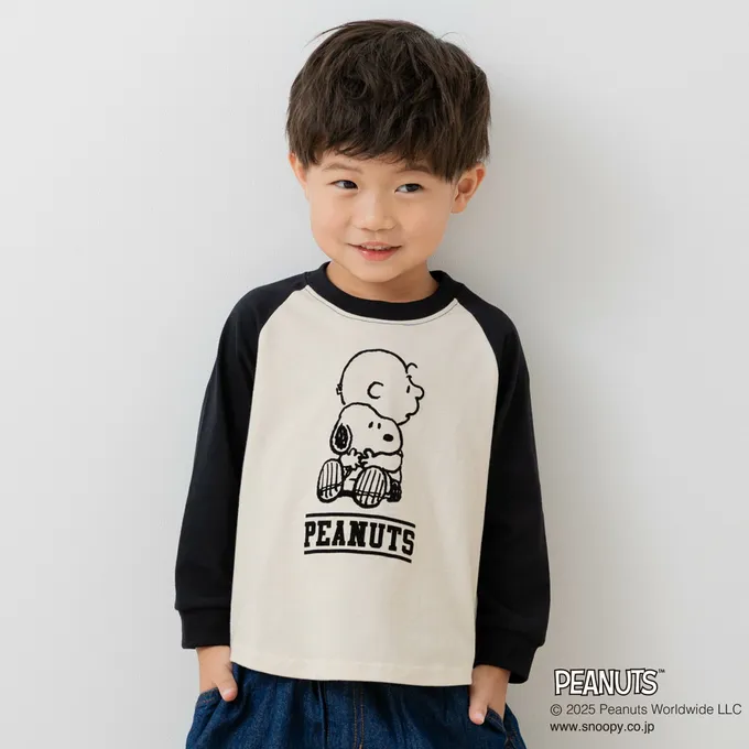 日本 Chil2 - 限定聯名 縮口印花長袖上衣-卡通人物SNOOPY-大集合-灰黑