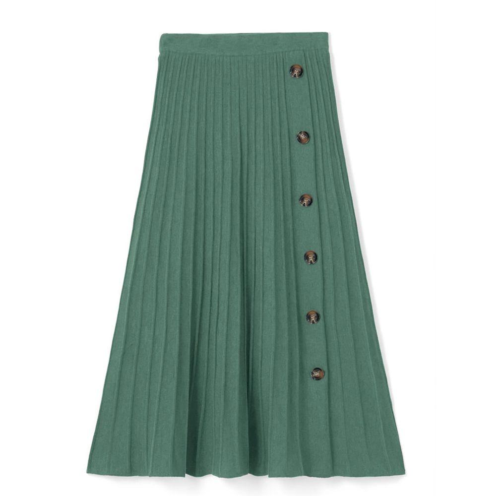 日本 GRL - 修身百褶排釦長裙-清新綠