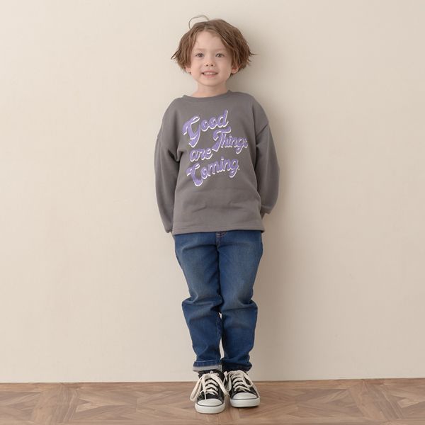 日本 b-ROOM - 裏毛定番英文印花長袖上衣-炭灰