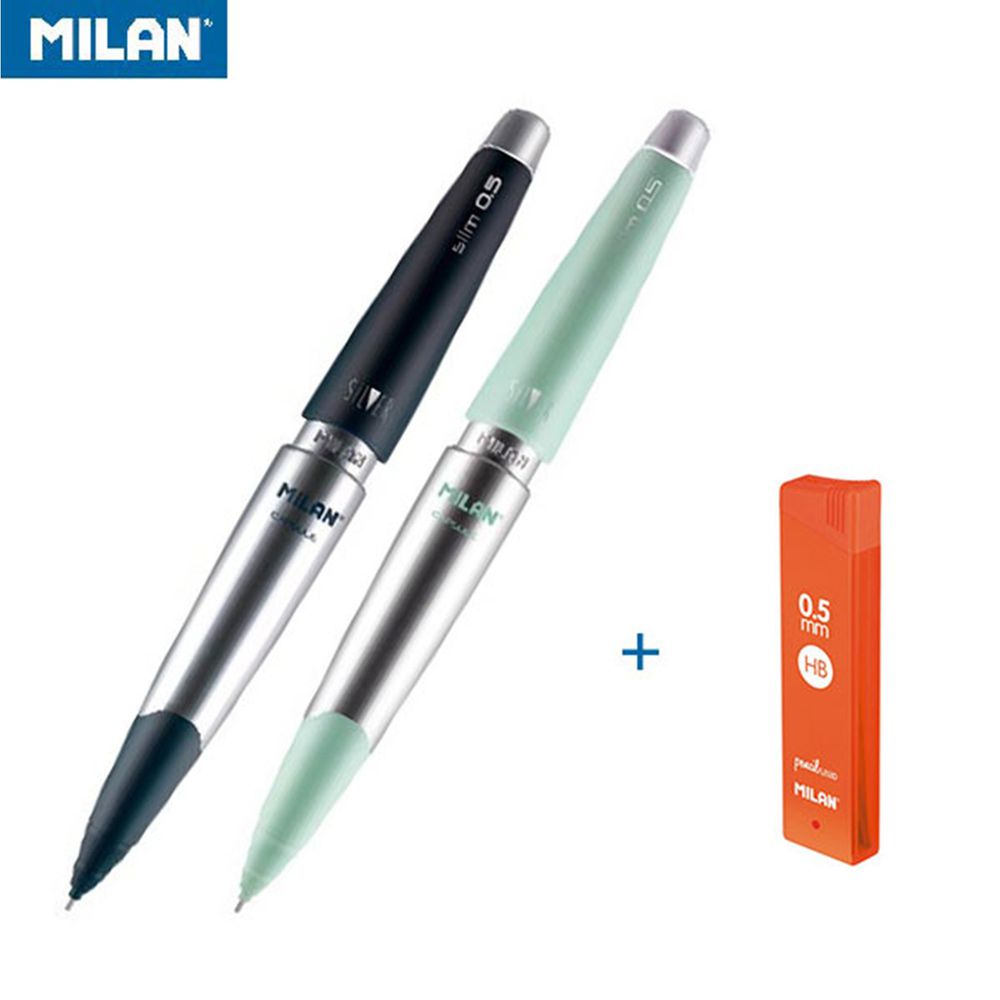 MILAN - SILVER自動鉛筆0.5mm(2入)+筆芯0.5mm(1入)-藍/綠