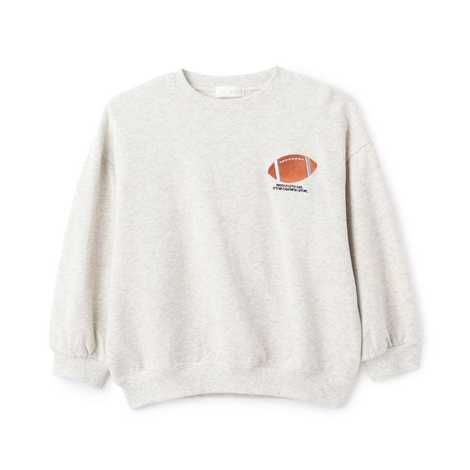 日本 b-ROOM - 100%棉 運動風印花縮口大學長袖上衣-籃球-黑