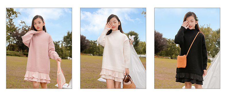 長款拼接針織連身裙-米白