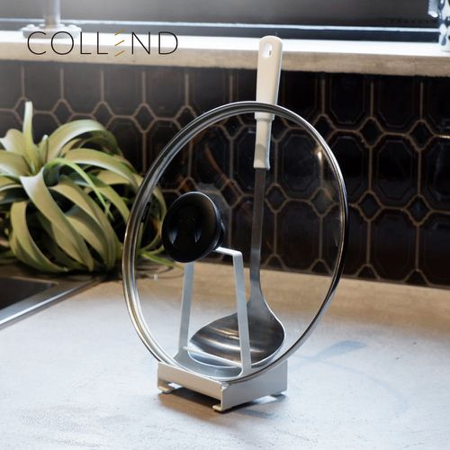 日本COLLEND - 多功能鋼製鍋蓋湯杓砧板架-極簡白