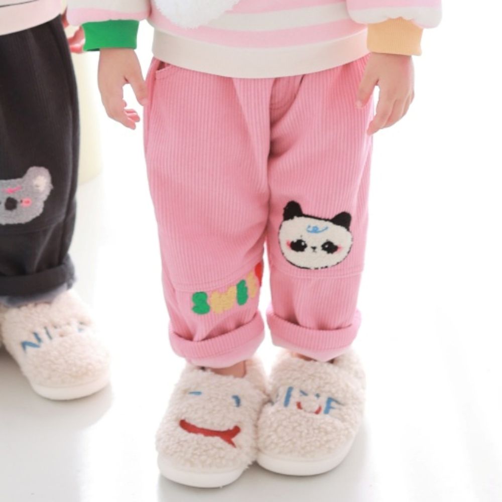 Coco rabbit (內刷毛)鬆緊腰休閒長褲-毛毛熊貓-粉