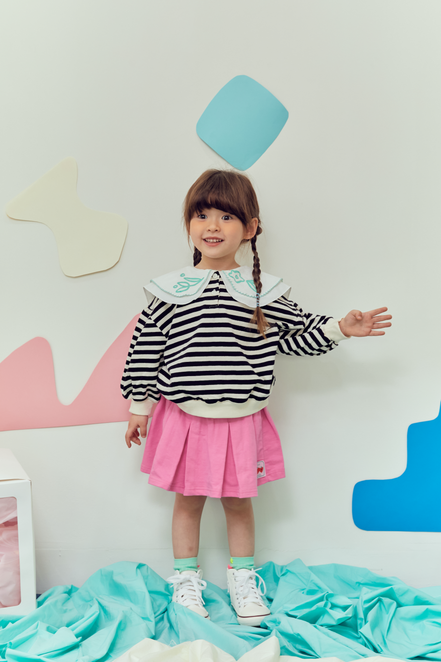 韓國 MINIATURE - 打褶短褲裙-粉紅