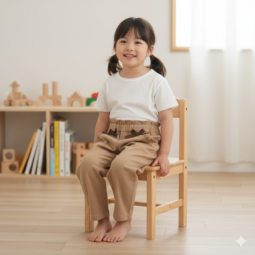 10分褲-口袋荷葉邊-淺卡其色