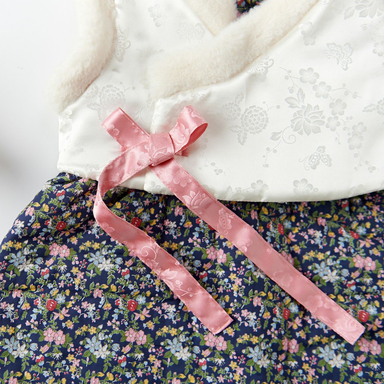 韓國 Dalla - 兩件式生活韓服-棉襖背心+深藍碎花洋裝(不含髮飾)