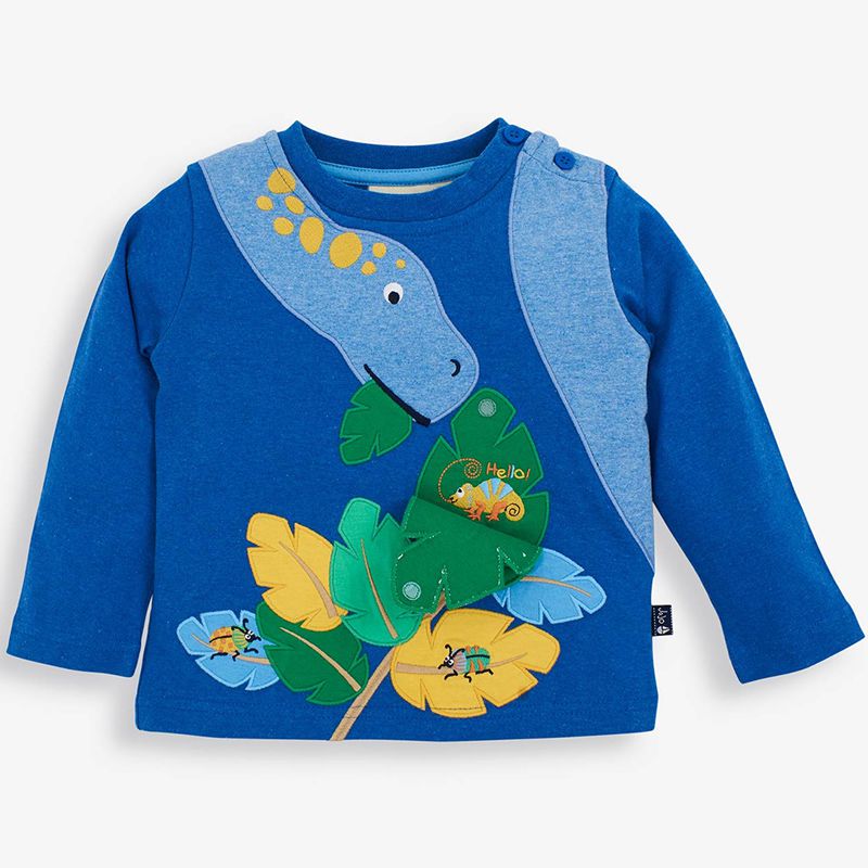 英國 JoJo Maman BeBe - 嬰幼兒100%純棉長袖上衣-藍色恐龍