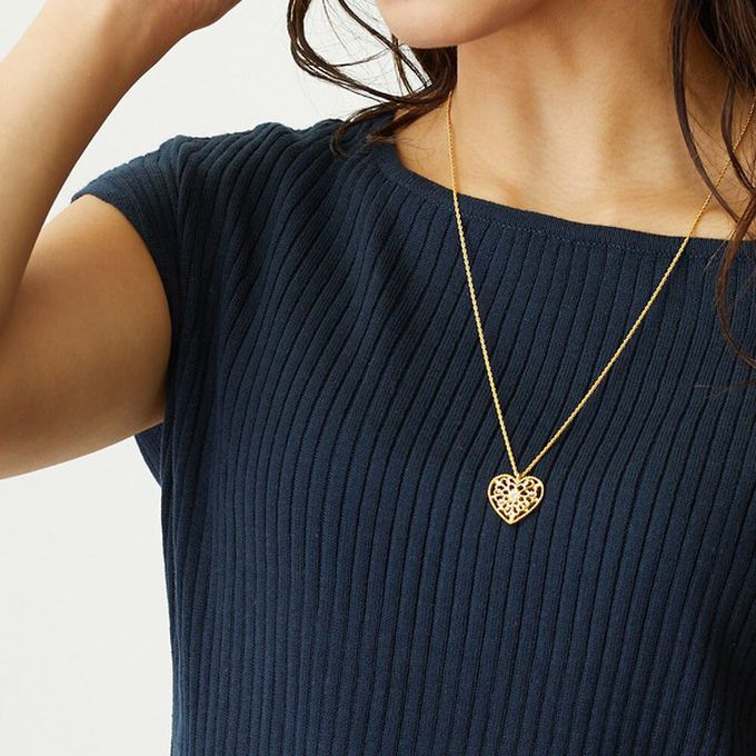 日本 Melody Accessory - 日本製 古典鏤空心形寶石長項鍊-金