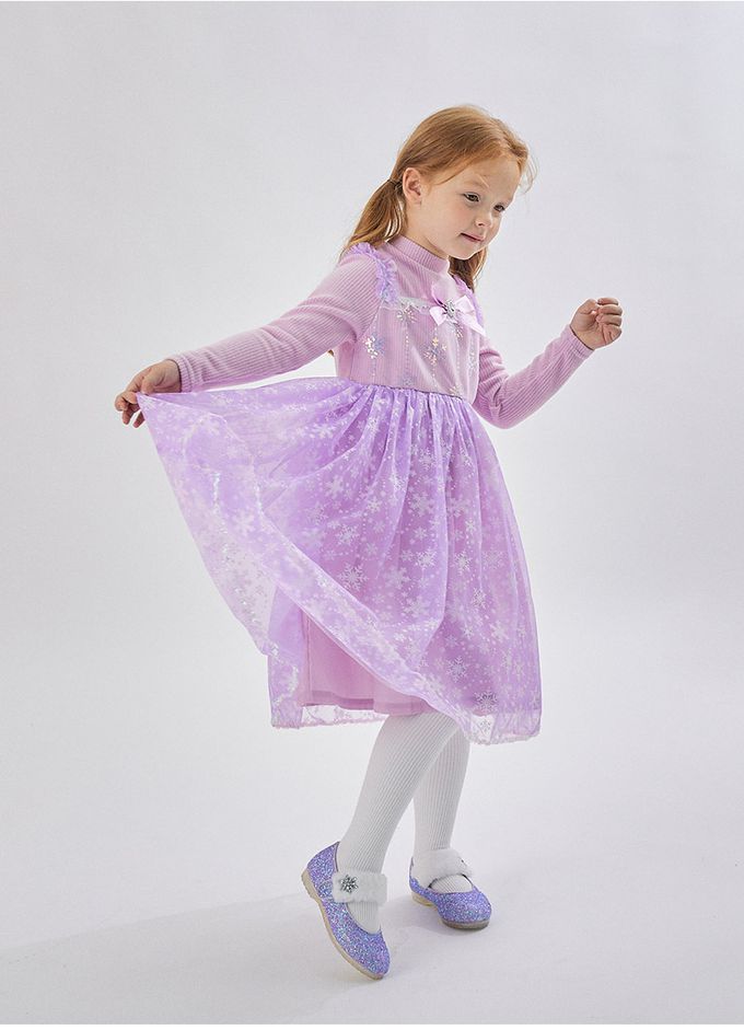 韓國 OZKIZ - 雪花亮片寶石裝飾連身洋裝-粉紫