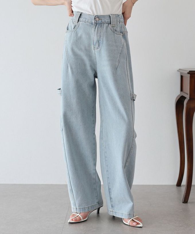 日本 BLUE EAST - 率性寬鬆感高腰畫家丹寧褲-深藍