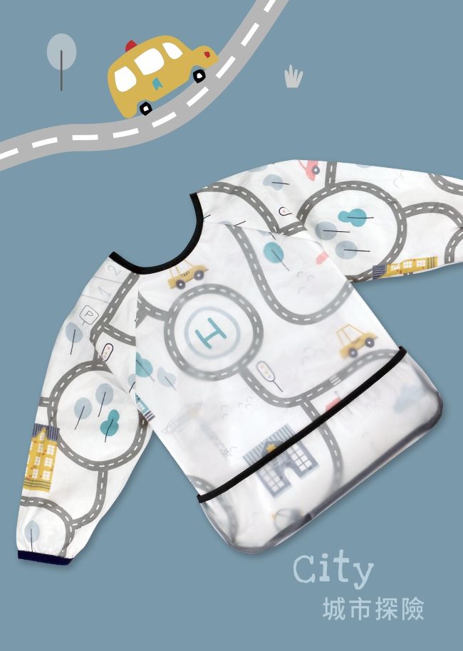 PUKU 藍色企鵝 - 長袖立體防水圍兜衣-夢幻城堡