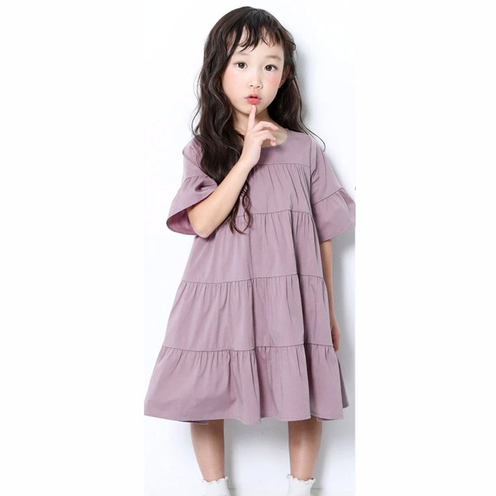 日本 devirock - 優雅蛋糕五分袖顯瘦洋裝/親子裝-薰衣草