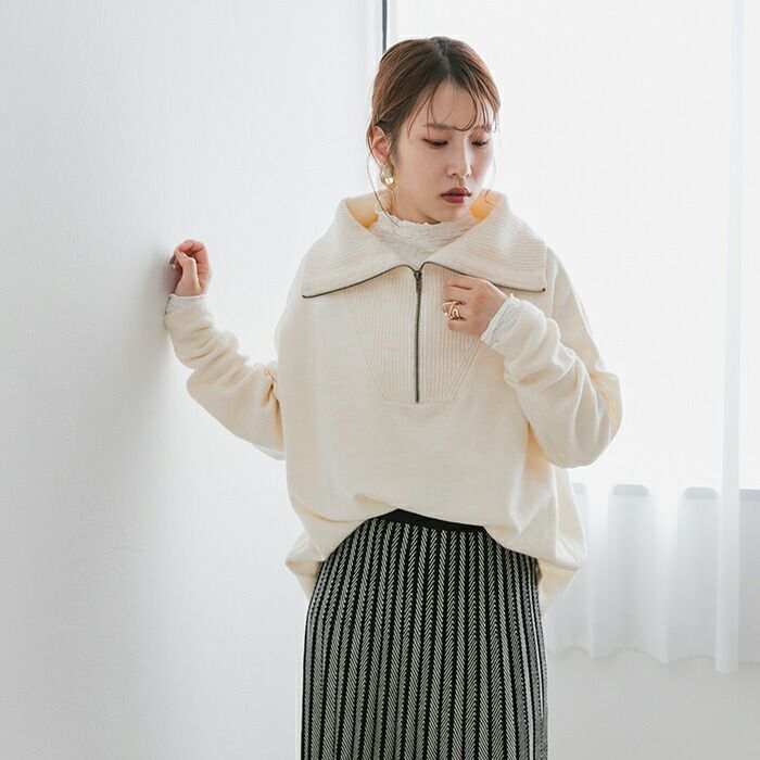 日本 ihuu - 可機洗拉鏈開襟針織毛衣-黑