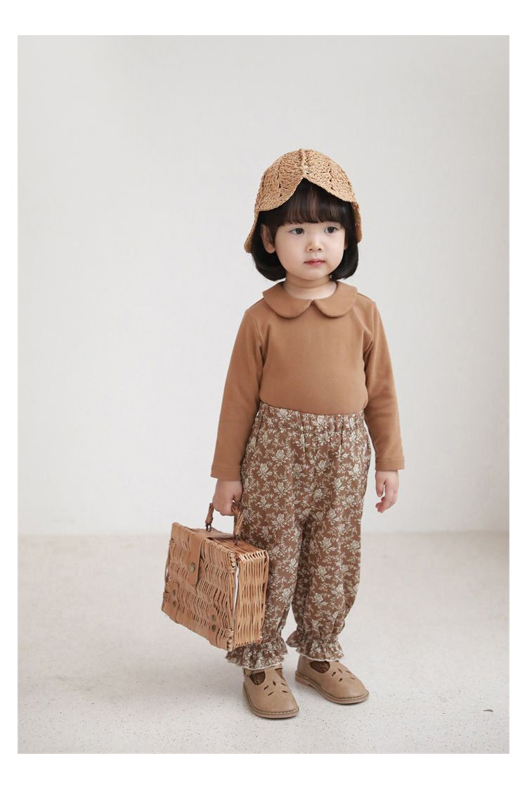 荷葉邊束口防蚊褲-滿版花花-黃色