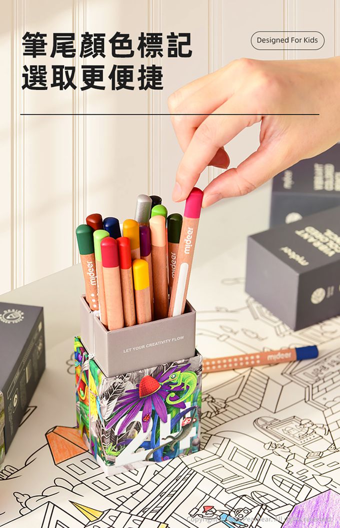 MiDeer - 創意三角色鉛筆(24色) (贈雙孔卷筆刀1個(顏色隨機))