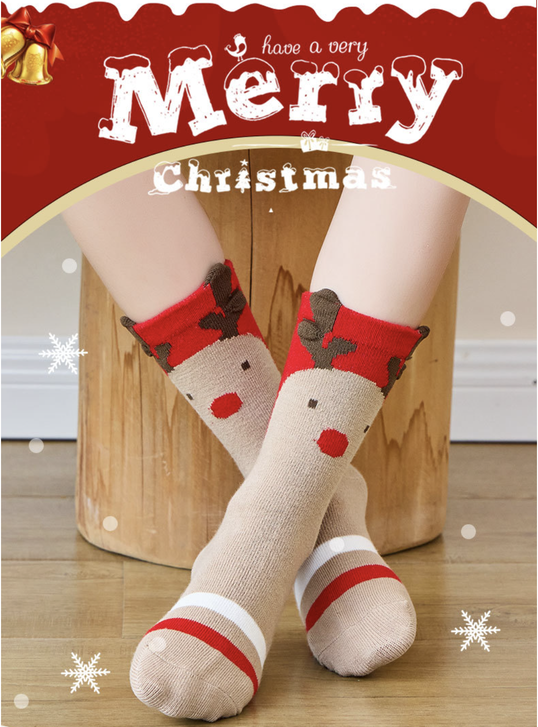 love, charlotte - 聖誕老公公麋鹿棉質中筒襪-5雙一組