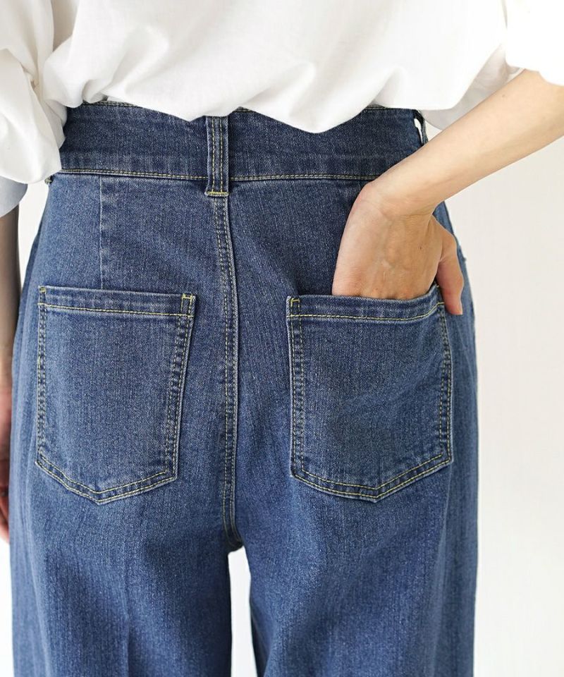 日本 zootie - 修身打褶反折單寧牛仔褲-靛藍