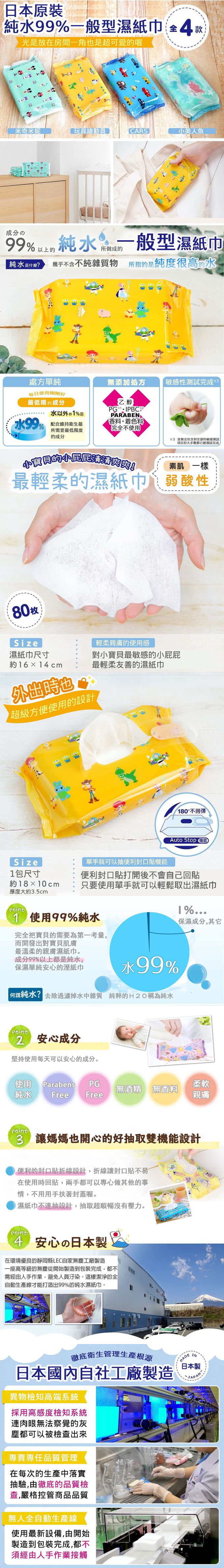 日本 LEC - 迪士尼純水99%濕紙巾-玩具總動員-24包入箱購組(免運)-80抽X24包入