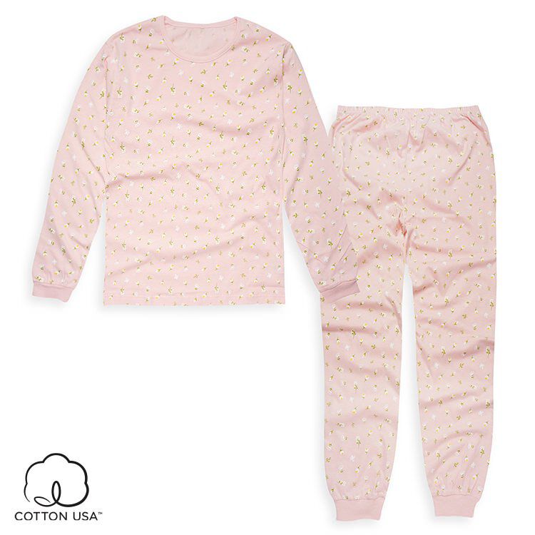 Annypepe - 女童純棉小白花長袖居家服-粉 (160)