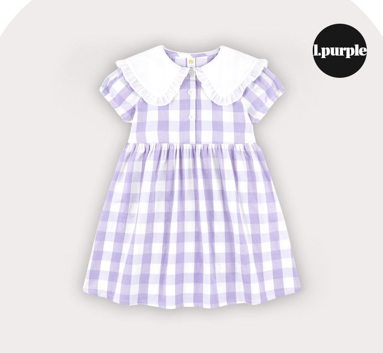 韓國 HEJMINI - 荷葉白領紅格子收腰洋裝-紅