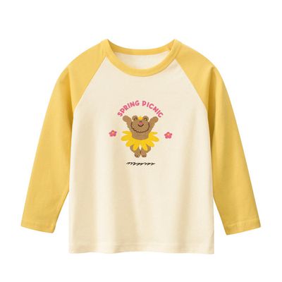 27home - 純棉圓領薄長袖上衣-熊熊的花花裙-杏+黃