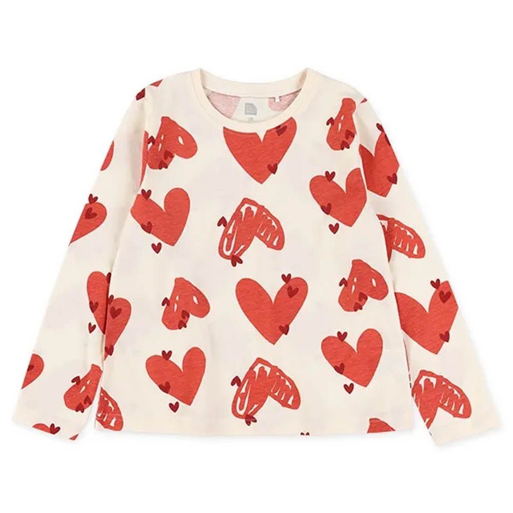 滿版愛心印花長袖上衣-白X紅