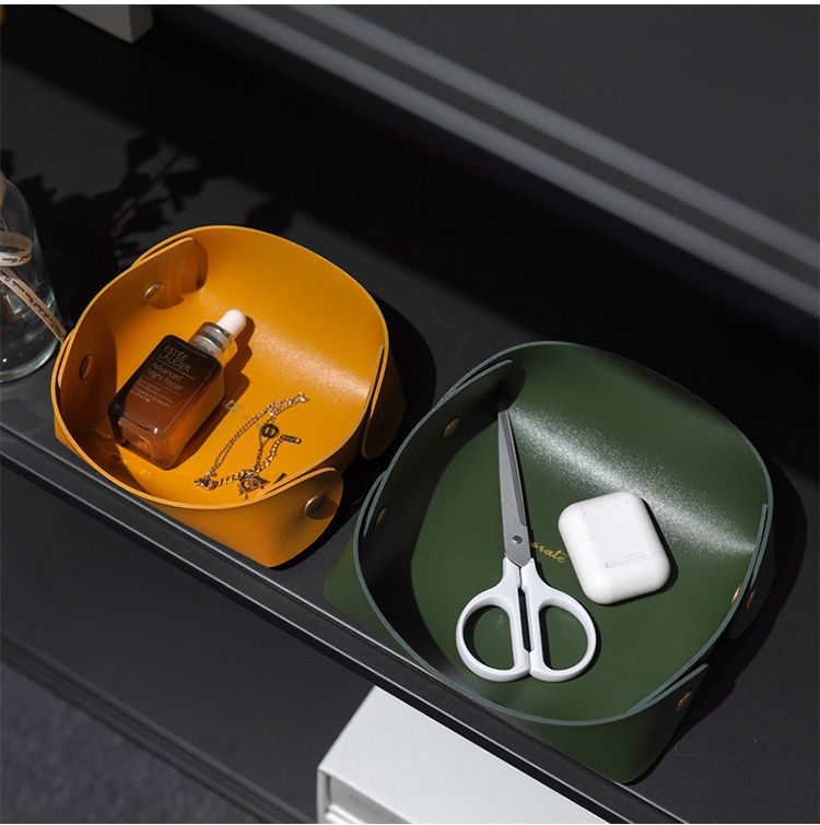 居家皮質收納盤-方形-深藍色